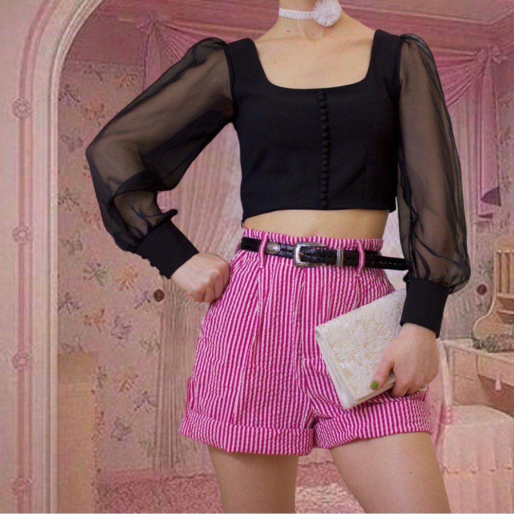 Billow Sheer Sleeve Crop Top